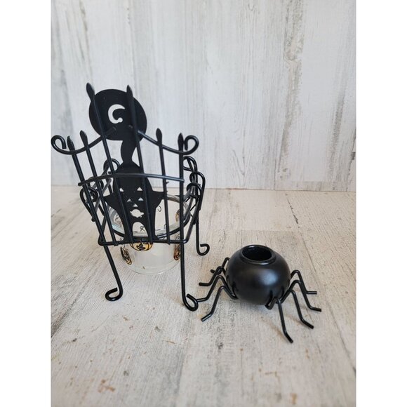 Halloween spider tea light candle holder metal chair set decor figure - Picture 6 of 8